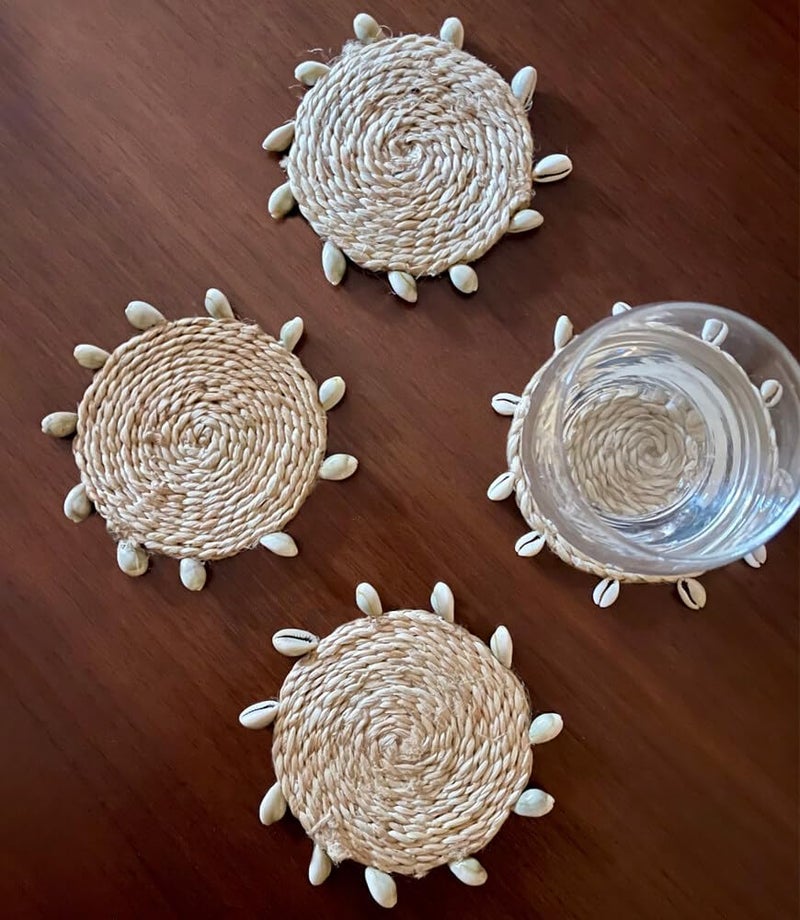 MaatirDesigns Hand Crafted Jute Round Coasters with Shells Set of 4 - Image 2