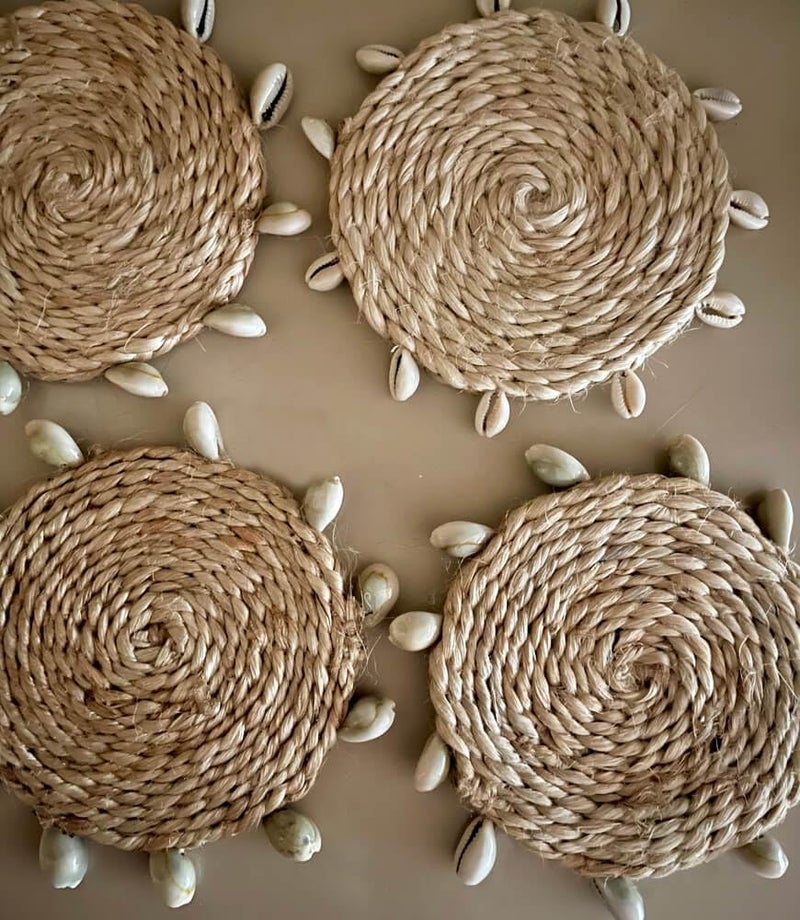 MaatirDesigns Hand Crafted Jute Round Coasters with Shells Set of 4 - Image 4