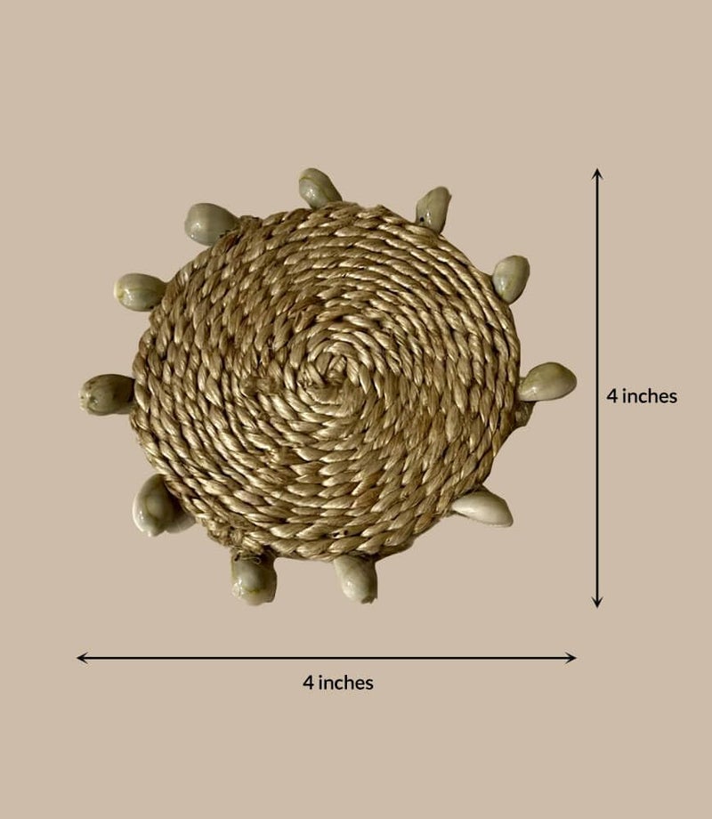 MaatirDesigns Hand Crafted Jute Round Coasters with Shells Set of 4 - Image 5