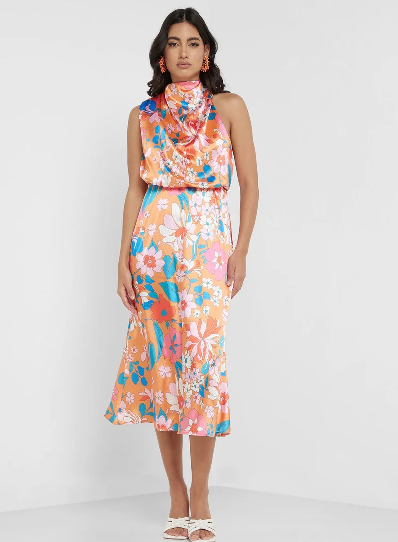 ELLA Floral Halter Midi Dress