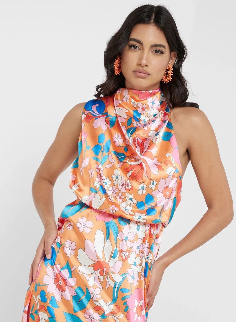 ELLA Floral Halter Midi Dress