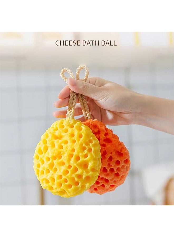 Honeycomb Bath Sponge Soft Exfoliating Shower Balls for Adults with Strap Gentle Cleansing Bath Sponges in Yellow  for Skin Moisturizing and Cell Renewal - Image 3
