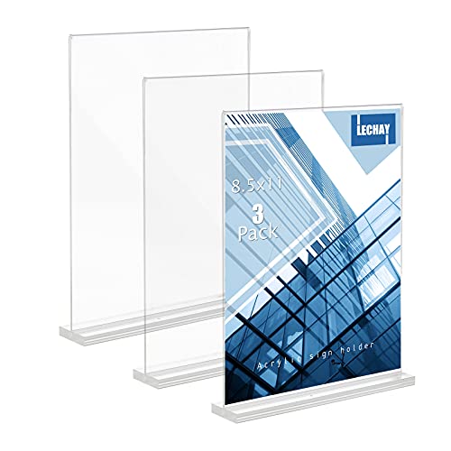 Lechay 3 Pack Acrylic Sign Holder, 8.5 x 11 inches Clear Table Menu Desktop Display Stand Paper Holder Suitable for Restaurants, Office, Home, Store - Image 1