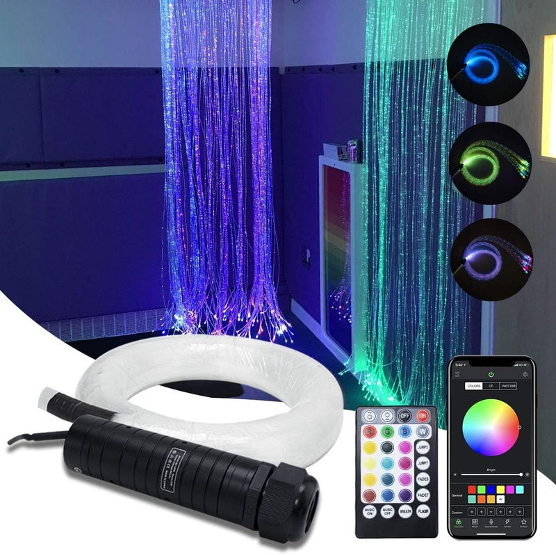 Amki 6W RGBW Fiber Optic Curtain Light Kit, Bluetooth Waterfall Curtain Light for Window Kid Children Sensory Room Home Decoration with Flash Point Fiber Optic Cables 200strands 0.03in/0.75mm 6.5ft/2m - Image 1