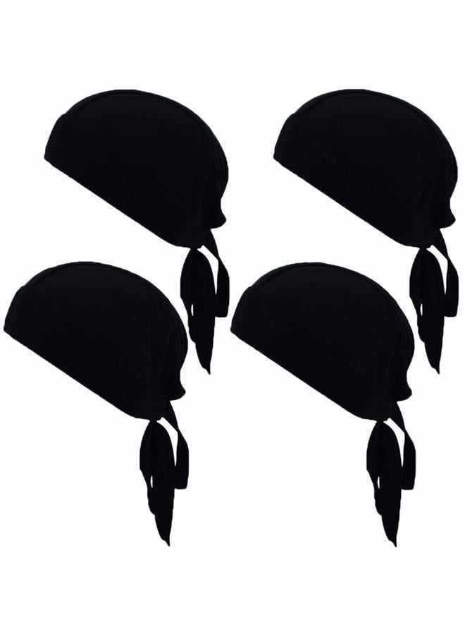 JHYWELL Sweat Wicking Doo Rag Cooling Dew Rag Helmet Liner Hat Large Motorcycle Head Wrap Bandana Skull Caps for Men and Women, Black 4 Pack, XX-Small-3X-Large - Image 1
