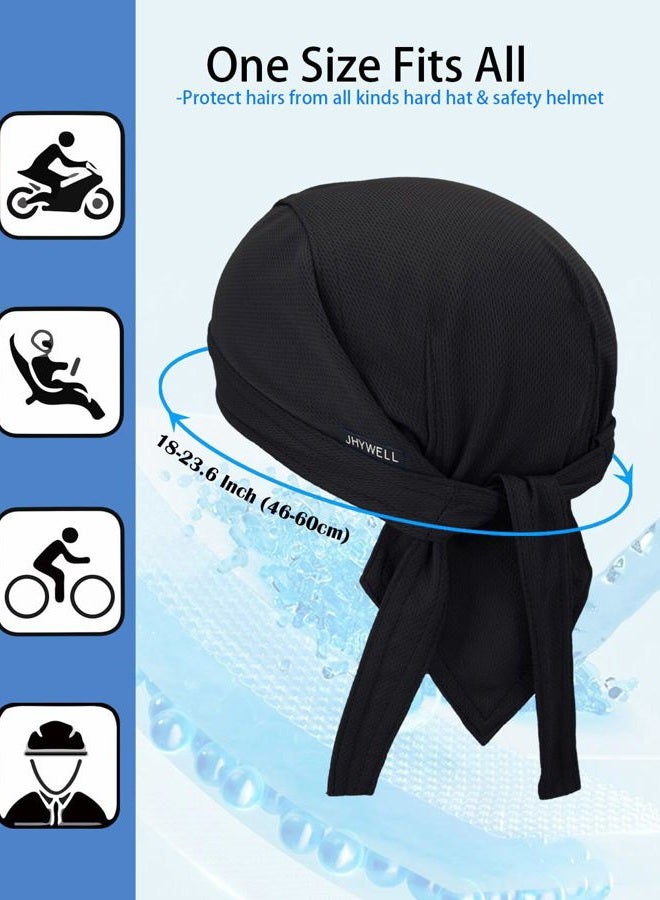 JHYWELL Sweat Wicking Doo Rag Cooling Dew Rag Helmet Liner Hat Large Motorcycle Head Wrap Bandana Skull Caps for Men and Women, Black 4 Pack, XX-Small-3X-Large - Image 3