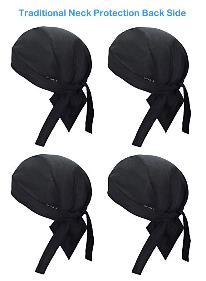 JHYWELL Sweat Wicking Doo Rag Cooling Dew Rag Helmet Liner Hat Large Motorcycle Head Wrap Bandana Skull Caps for Men and Women, Black 4 Pack, XX-Small-3X-Large - Image 2