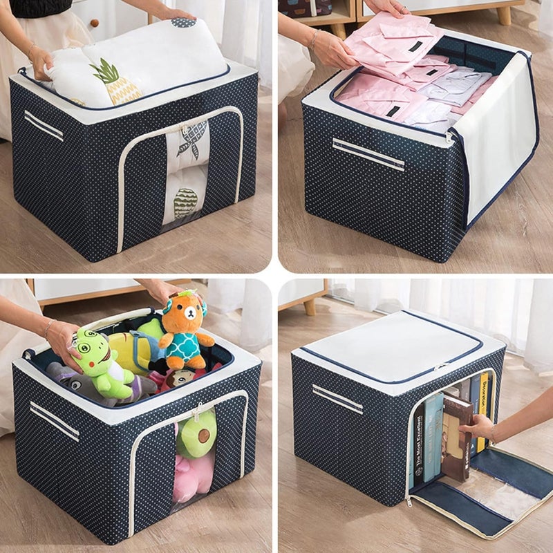 Jig-Tik JigTik Clothes Storage Box Foldable Steel Frame Clothes Organizer Storage Box for Wardrobe Saree Shirts and BlanIndia Dotts 66 Ltr Pack Of 1 blue - Image 2