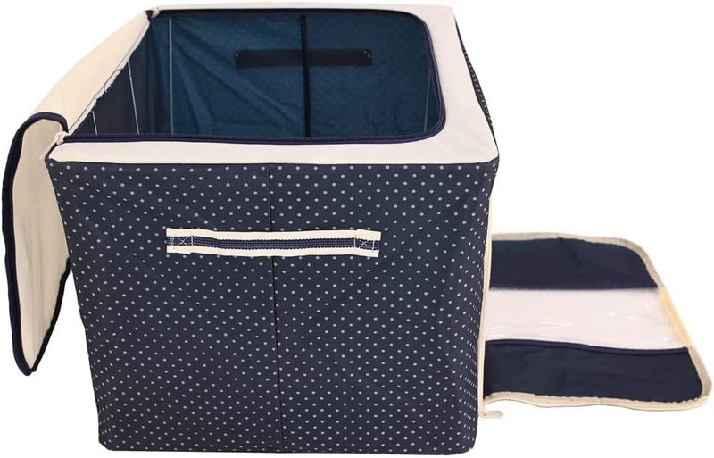 Jig-Tik JigTik Clothes Storage Box Foldable Steel Frame Clothes Organizer Storage Box for Wardrobe Saree Shirts and BlanIndia Dotts 66 Ltr Pack Of 1 blue - Image 5