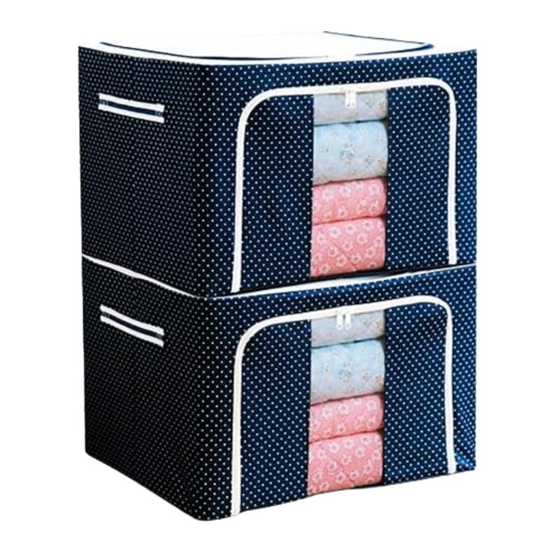 Jig-Tik JigTik Clothes Storage Box Foldable Steel Frame Clothes Organizer Storage Box for Wardrobe Saree Shirts and BlanIndia Dotts 66 Ltr Pack Of 1 blue - Image 1