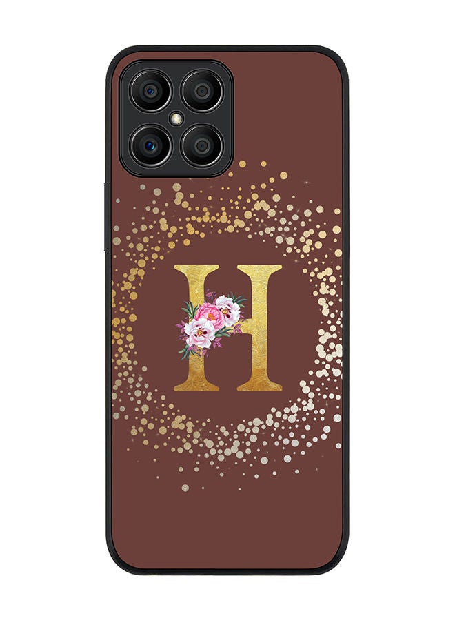 Stylizedd Rugged Black edge case for Honor X8 Slim fit Soft Case Flexible Rubber Edges TPU Gel Thin Cover - Custom Monogram Initial Letter Floral Pattern Alphabet - H (Brown) - Image 1