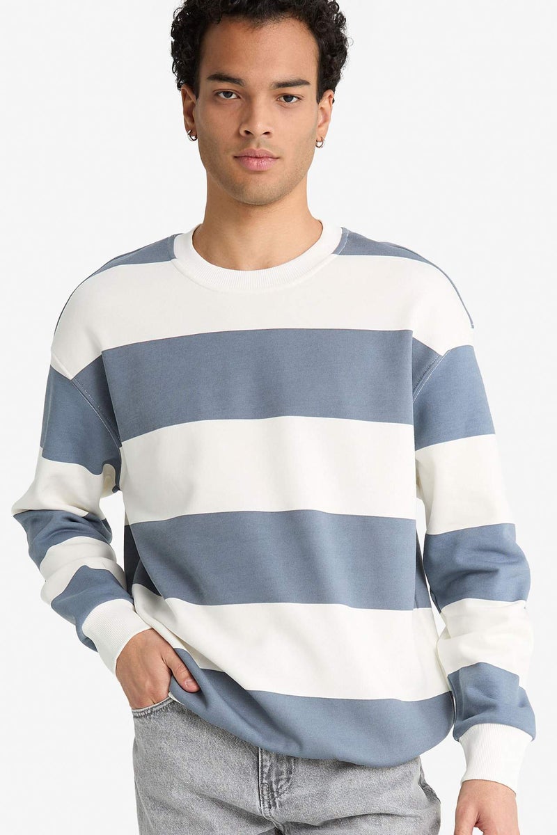DeFacto Boxy Fit Striped Long Sleeve Sweatshirt - Image 1