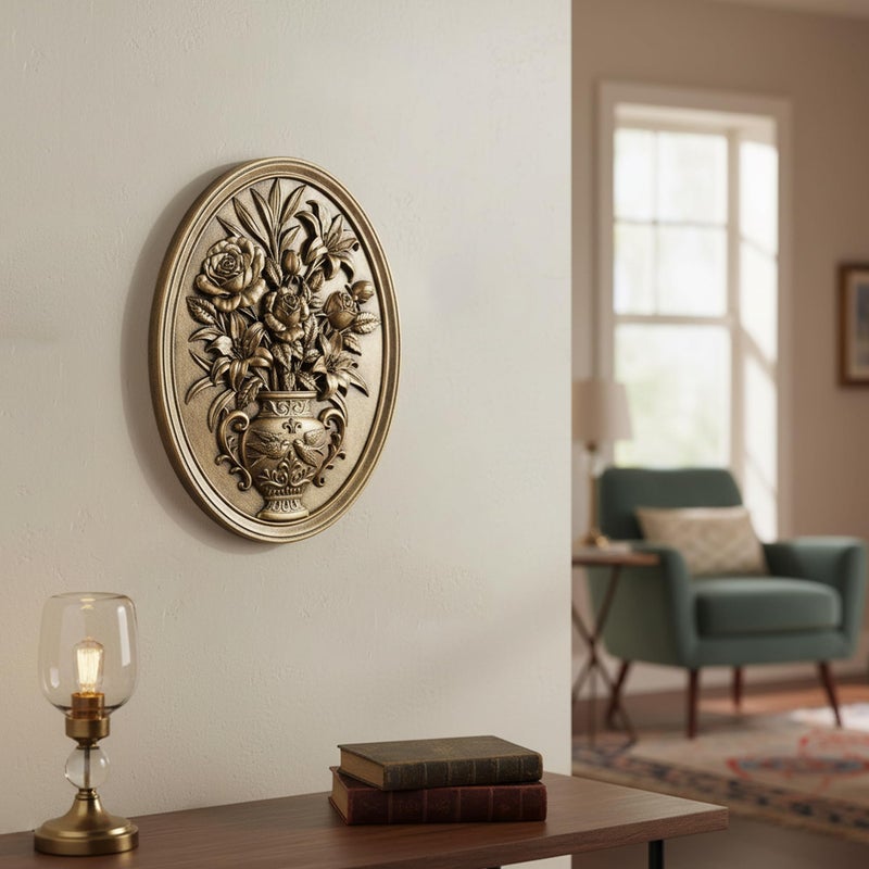 Newinhome Vintage Flower Wall Sculpture, Antique Wall Decor, Hand Painted Wall Decorations with Embossed Flower Design, Antique Pediment, Gold Decor for Living Room Bedroom Hallway, Unique Gifts - Image 2