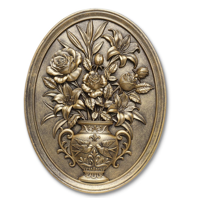 Newinhome Vintage Flower Wall Sculpture, Antique Wall Decor, Hand Painted Wall Decorations with Embossed Flower Design, Antique Pediment, Gold Decor for Living Room Bedroom Hallway, Unique Gifts - Image 1