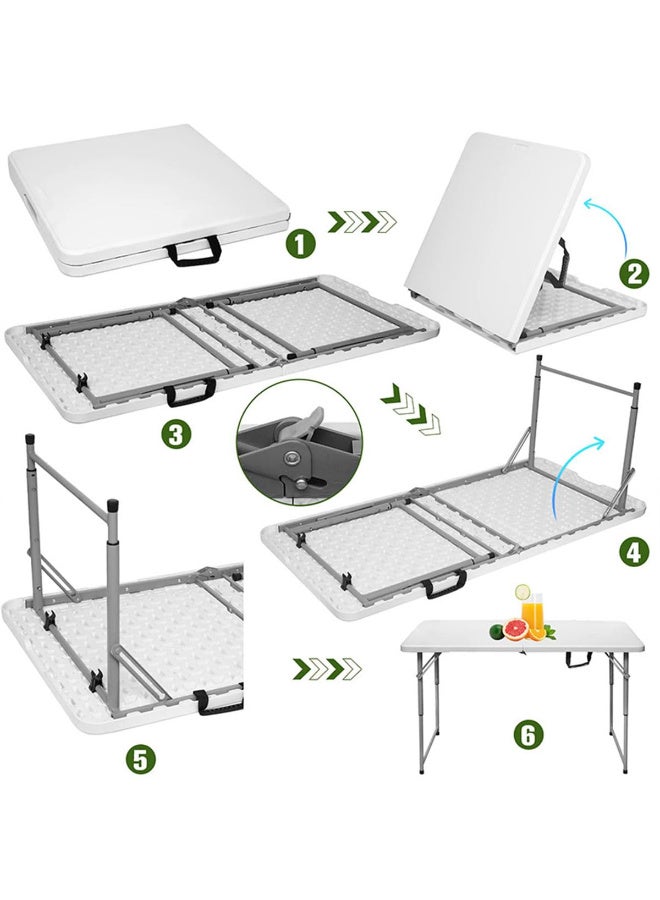 ZERIFAM Lightweight Folding Table, 121*61*74cm, Heavy-Duty Plastic Picnic and Camping Table with Carry Handle, 2-Position Adjustable Lifting Tables, Foldable for BBQ and Outdoor Parties, - Image 4