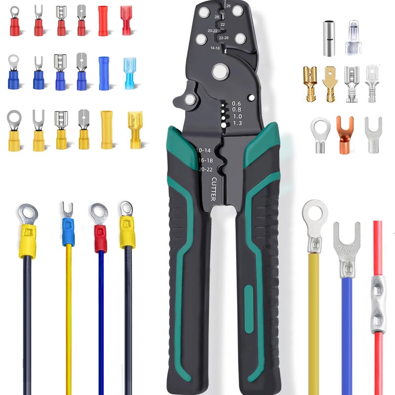 Tnisesm Wire Crimping Tool 26-10 AWG, Crimping Pliers with Stripper Cutter for Open Barrel Terminals and Heat Shrink Connectors - Image 1