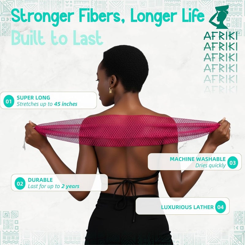 AFRIKI إسفنجة الشبكة الأفريقية المقشرة من أفريقي، إسفنجة الشبكة الأفريقية الأصيلة، مملوكة ل��سود، مقشر الظهر، طول 45 بوصة للبشرة العادية إلى الحساسة، للاستخدام اليومي، المجموعة الأصلية - Image 3