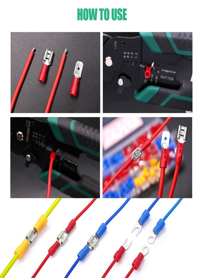 Twidec مجموعة موصلات تجعيد الأسلاك Twidec/300 قطعة، 16 نوعًا، من نوع Spade Crimp، بأحجام 2.8 مم/4.8 مم/6.3 مم، ذكر وأنثى. تتضمن المجموعة موصلات تجعيد الأسلاك المعزولة من نوع Spade Fork Ring، وأداة تجعيد الأسلاك مع قاطعة الأسلاك. - Image 3