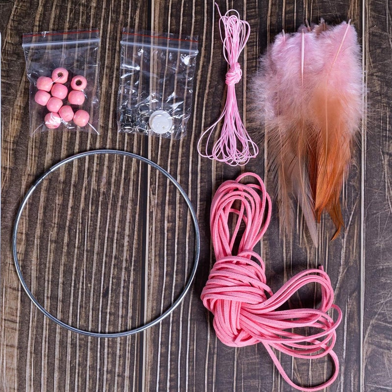 FANDOL DIY Dream Catcher Beginner Kit, Making Dream Catcher Supplies Include Metal Hoop, Feathers, Faux Suede Cord, Thread, Wood Beads (Pink) - Image 2