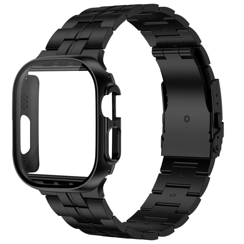 Baozai Titanium Bands Compatible with Apple Watch Ultra Luxury Genuine Titanium iWatch Strap with Double Button Clasp for Men Black Band Case Ultra 49mm