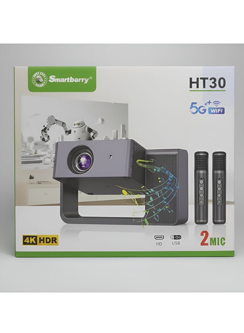 Smartbarry HT30 4K High-definition Karaoke Style Projector, Manual Focusing 5G Dual Band Speed,HD WiFi Bluetooth Projector, Intelligant Temperature Control, Android 11.0 Home Theater, Movies,Video Gaming, Office Work Meetings Projector - Image 2