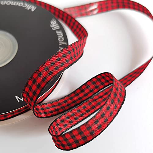 Micomon Red and Black Gingham Plaid Checked Ribbon 25 Yards Each Roll 100% Polyester (3/8",BlackRed) - Image 4