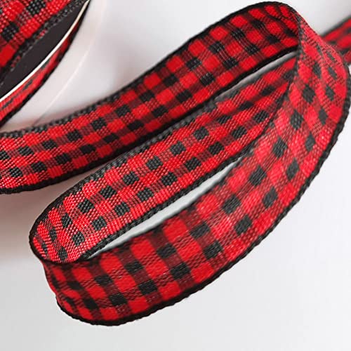 Micomon Red and Black Gingham Plaid Checked Ribbon 25 Yards Each Roll 100% Polyester (3/8",BlackRed) - Image 5
