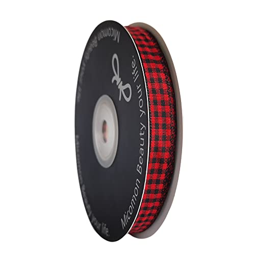 Micomon Red and Black Gingham Plaid Checked Ribbon 25 Yards Each Roll 100% Polyester (3/8",BlackRed) - Image 2
