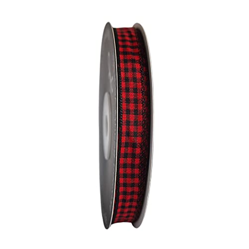 Micomon Red and Black Gingham Plaid Checked Ribbon 25 Yards Each Roll 100% Polyester (3/8",BlackRed) - Image 3