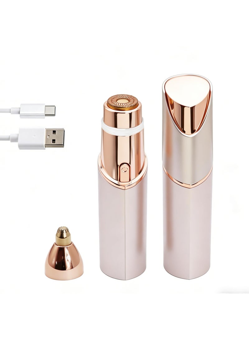 Facial Hair Remover for Women, Nose Hair & Eyebrow Trimmer & Facial Hair Shaver 2 in 1 Body Razor for Face with Built-in LED Light USB Rechargeable - Image 1