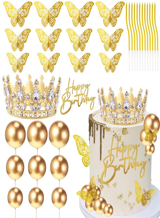 Lukinuo Queen Crown Cake Topper 35pcs Corona Para Pastel Princess Cake Decorations Princess Crown Happy Birthday Cake Toppers Gold Balls Butterflies Cake Decorations Crystal Tiara Cake Decor - Image 1