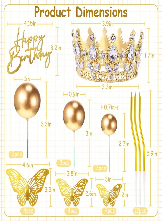 Lukinuo Queen Crown Cake Topper 35pcs Corona Para Pastel Princess Cake Decorations Princess Crown Happy Birthday Cake Toppers Gold Balls Butterflies Cake Decorations Crystal Tiara Cake Decor - Image 3