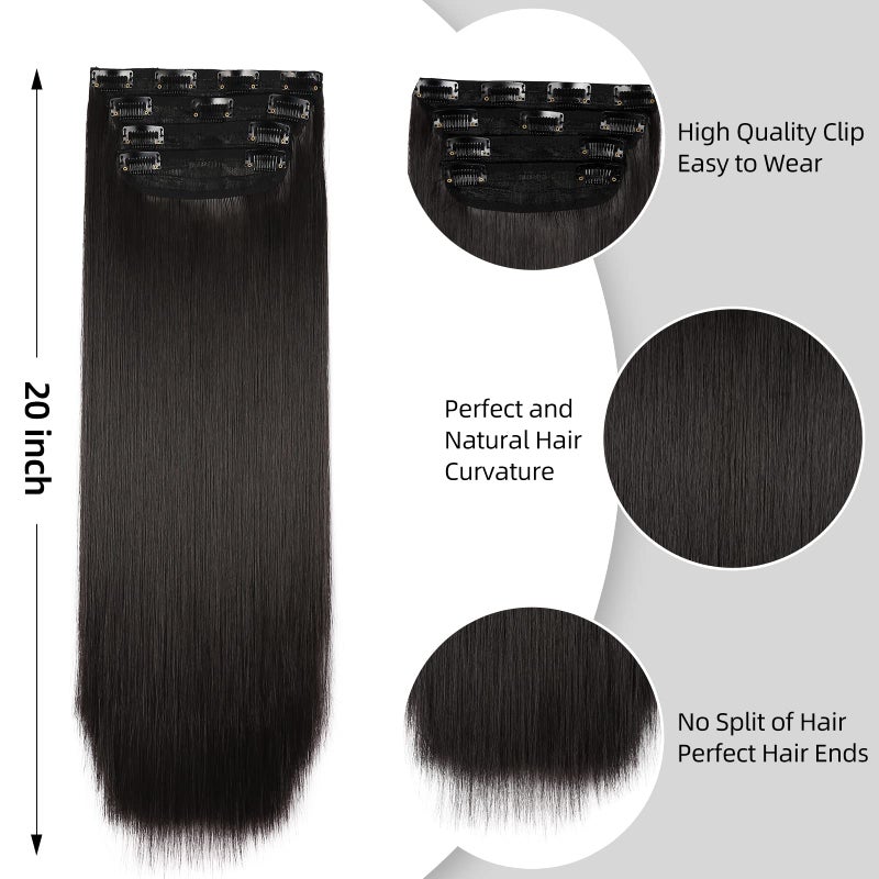 LEEONS Straight Hair Extensions Natural Black 4Pcs Clip in Hair Extensions Soft Extensions for Women 20 Inches Thick Hair Extensions Clip In(4pcs, 20Inch, 2#) - Image 5