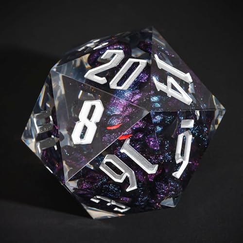 Cusdie Large D20 DND Dice 55mm with Sharp Edges DD 20 Sided Dice Handmade Giant D20 for RPG Table GamesPurple Black Octopus - Image 1