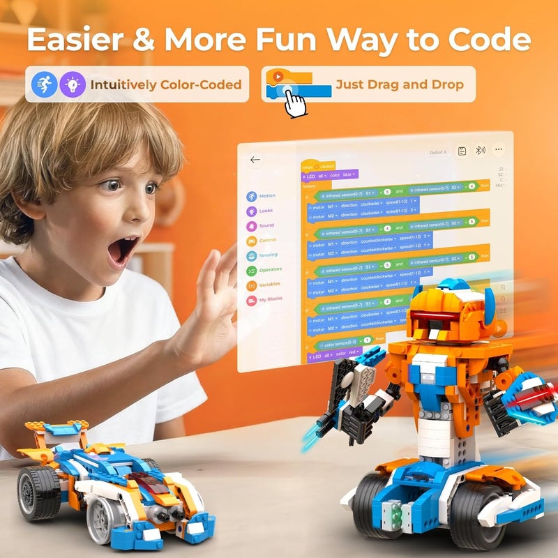 أبيتور Apitor Robot X، ألع��ب روبوت STEM للأطفال من 8 إلى 12 سنة، لعبة برمجة للأولاد من 8 سنوات فما فوق، ألعاب STEM، مجموعة بناء روبوت 12 في 1، مجموعات علمية للأطفال، هدايا قابلة للبرمجة للأولاد في عيد الميلاد وعيد الميلاد - Image 2