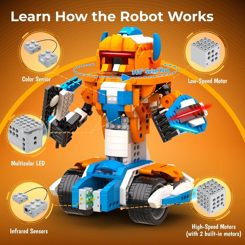 أبيتور Apitor Robot X، ألع��ب روبوت STEM للأطفال من 8 إلى 12 سنة، لعبة برمجة للأولاد من 8 سنوات فما فوق، ألعاب STEM، مجموعة بناء روبوت 12 في 1، مجموعات علمية للأطفال، هدايا قابلة للبرمجة للأولاد في عيد الميلاد وعيد الميلاد - Image 5