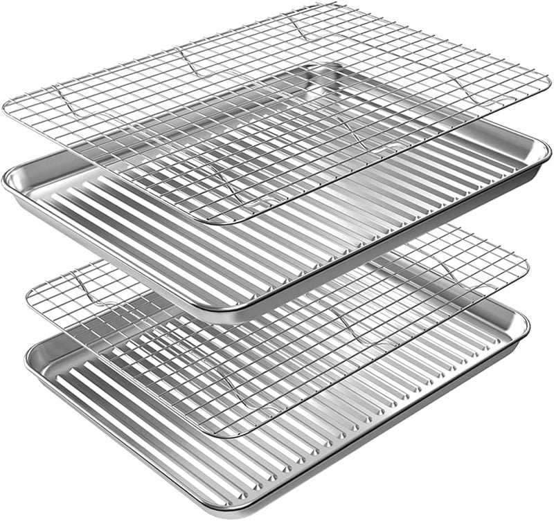 ROTTAY Baking Sheet, Half Sheet Pan with Cooling Rack Set [2 Pans + 2 Racks], Stainless Steel Baking Pan for Oven, Warp Resistant & Heavy Duty & Rust Free, Size 18 x 12 x 1 Inches - Image 1