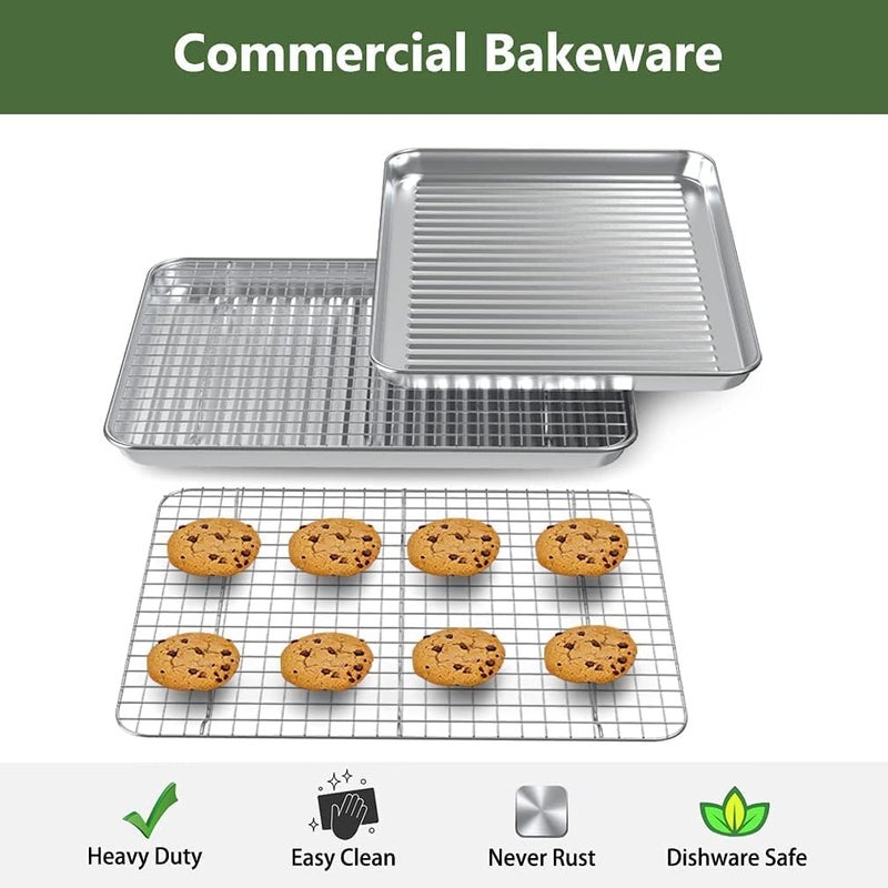 ROTTAY Baking Sheet, Half Sheet Pan with Cooling Rack Set [2 Pans + 2 Racks], Stainless Steel Baking Pan for Oven, Warp Resistant & Heavy Duty & Rust Free, Size 18 x 12 x 1 Inches - Image 2