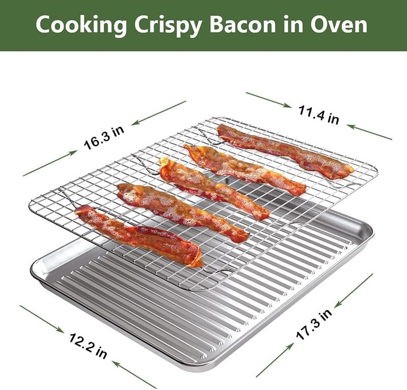 ROTTAY Baking Sheet, Half Sheet Pan with Cooling Rack Set [2 Pans + 2 Racks], Stainless Steel Baking Pan for Oven, Warp Resistant & Heavy Duty & Rust Free, Size 18 x 12 x 1 Inches - Image 3