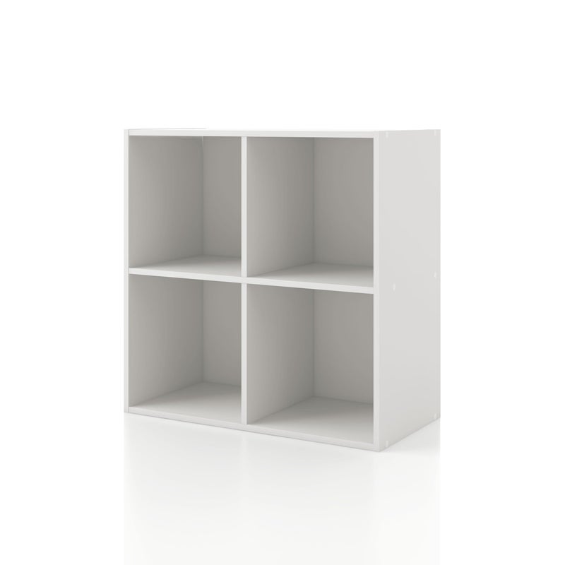 Homes: Inside + Out Apexa 4-Cube Storage Organizer Shelves, Stackable Wood Bookcase Fits Cubby Bins for Organization, Dorm Teen Room Decor & Home Office, White - Image 1