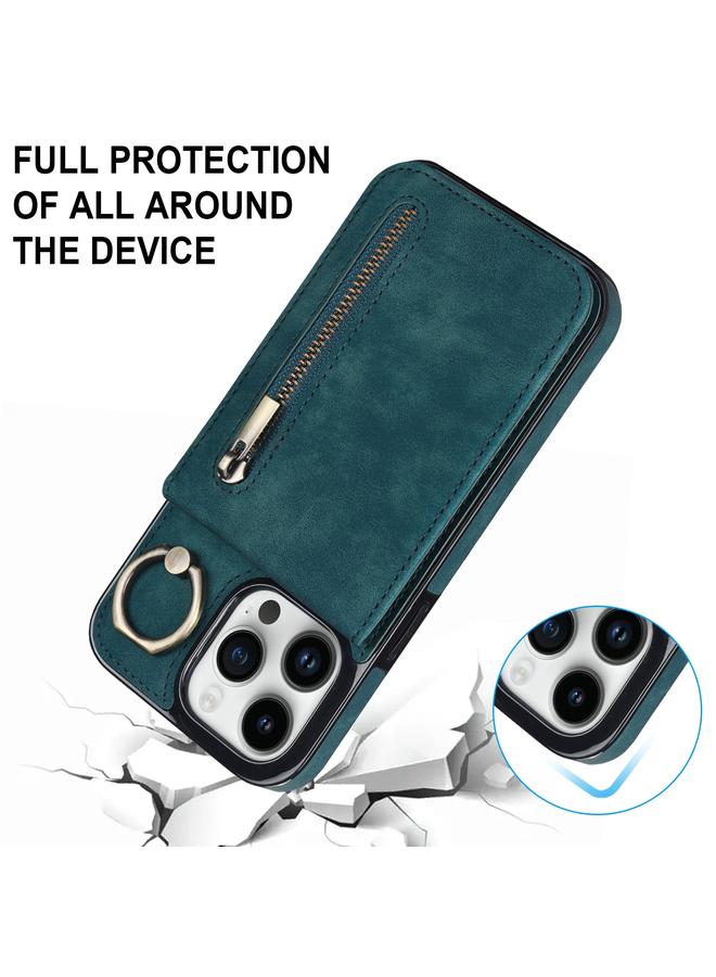 اس-توب جراب لهاتف iPhone 14 بتصميم عتيق مزود بحلقة وسحّاب وفتحة لبطاقة RFID - Image 4