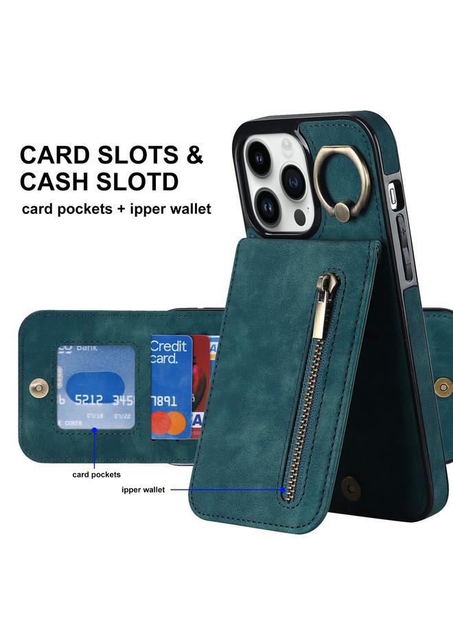 اس-توب جراب لهاتف iPhone 14 بتصميم عتيق مزود بحلقة وسحّاب وفتحة لبطاقة RFID - Image 3