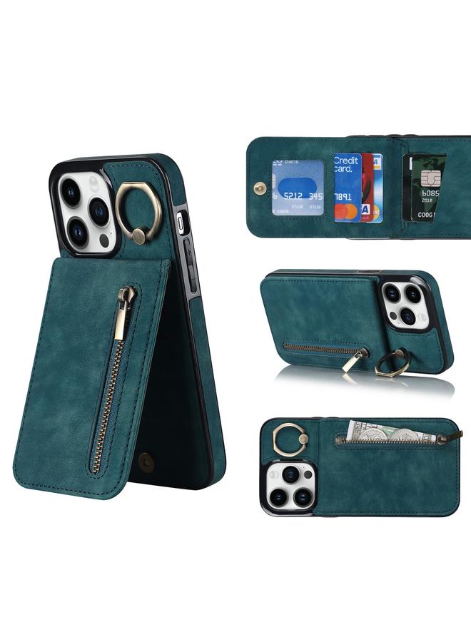 اس-توب جراب لهاتف iPhone 14 بتصميم عتيق مزود بحلقة وسحّاب وفتحة لبطاقة RFID - Image 1