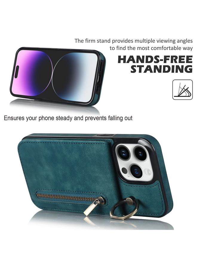 اس-توب جراب لهاتف iPhone 14 بتصميم عتيق مزود بحلقة وسحّاب وفتحة لبطاقة RFID - Image 5