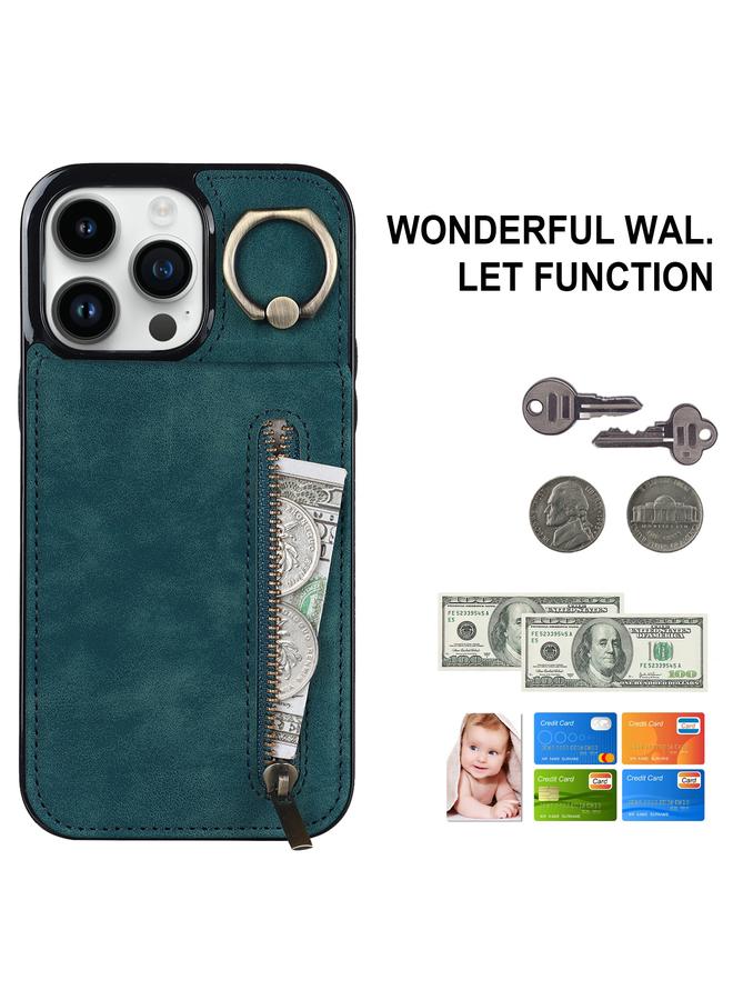 اس-توب جراب لهاتف iPhone 14 بتصميم عتيق مزود بحلقة وسحّاب وفتحة لبطاقة RFID - Image 2