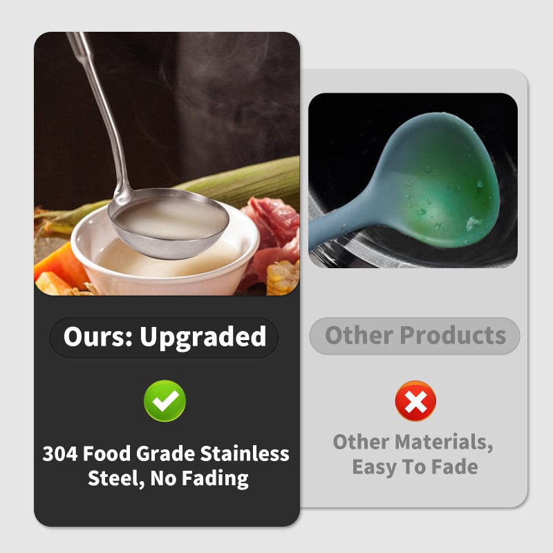 Newness Focus on Stainless Steel Newness Soup Ladle, [Rustproof, Heat Resistance, Integral Forming] Resilient 304 Stainless Steel Soup Spoon with Vacuum Ergonomic Round Handle, Cooking Spoon for Kitchen, 13.7 Inches - Image 2