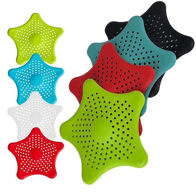 Istore 4Pcs Silicone Star Shape Drain Hair Catcher, Kitchen Sink Strainer - Bathroom Shower Sink Stopper - Drain Cover Hair Trap, Filter for Kitchen Bathroom Tub [Multicolor] - Image 1