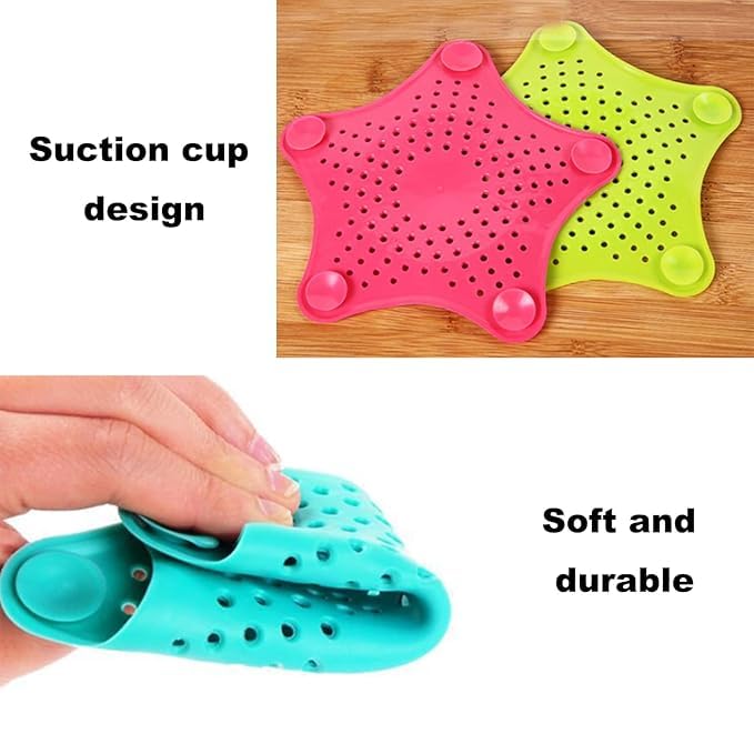 Istore 4Pcs Silicone Star Shape Drain Hair Catcher, Kitchen Sink Strainer - Bathroom Shower Sink Stopper - Drain Cover Hair Trap, Filter for Kitchen Bathroom Tub [Multicolor] - Image 5