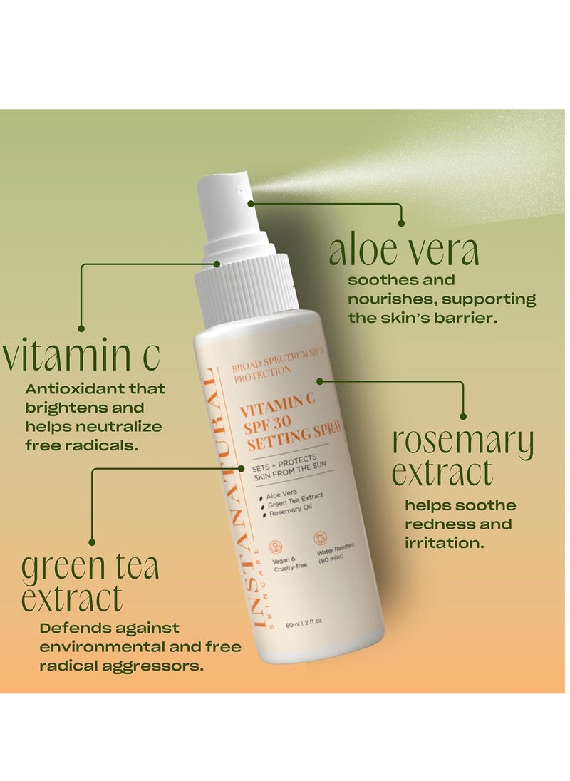 Instanatural InstaNatural Skin Care Vitamin C SPF 30 Broad Spectrum Sunscreen Make Up Setting Spray, Brightens & Hydrates, UVA, UVB Sun Protection Sunblock, with Aloe Vera & Botanicals, Pump Bottle, 2 Fl Oz  - Image 2