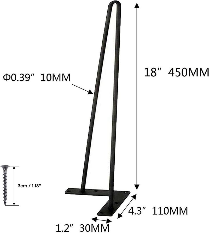 HIRVALL HIRVALL 8 inch Powder Coated Hairpin Legs for Centre Table Metal Legs for Coffee Table Legs for Any Types Furniture Black 10MM Thick Set of Four Legs x 4 18 inch 46 cm - Image 3